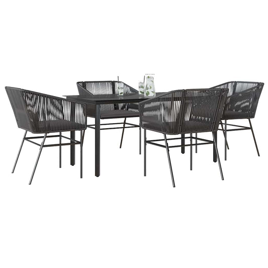 5-tlg. Garten-Essgruppe mit Kissen Schwarz Poly Rattan Glas
