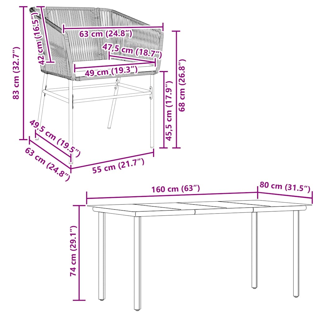 7-tlg. Garten-Essgruppe mit Kissen Schwarz Poly Rattan Glas