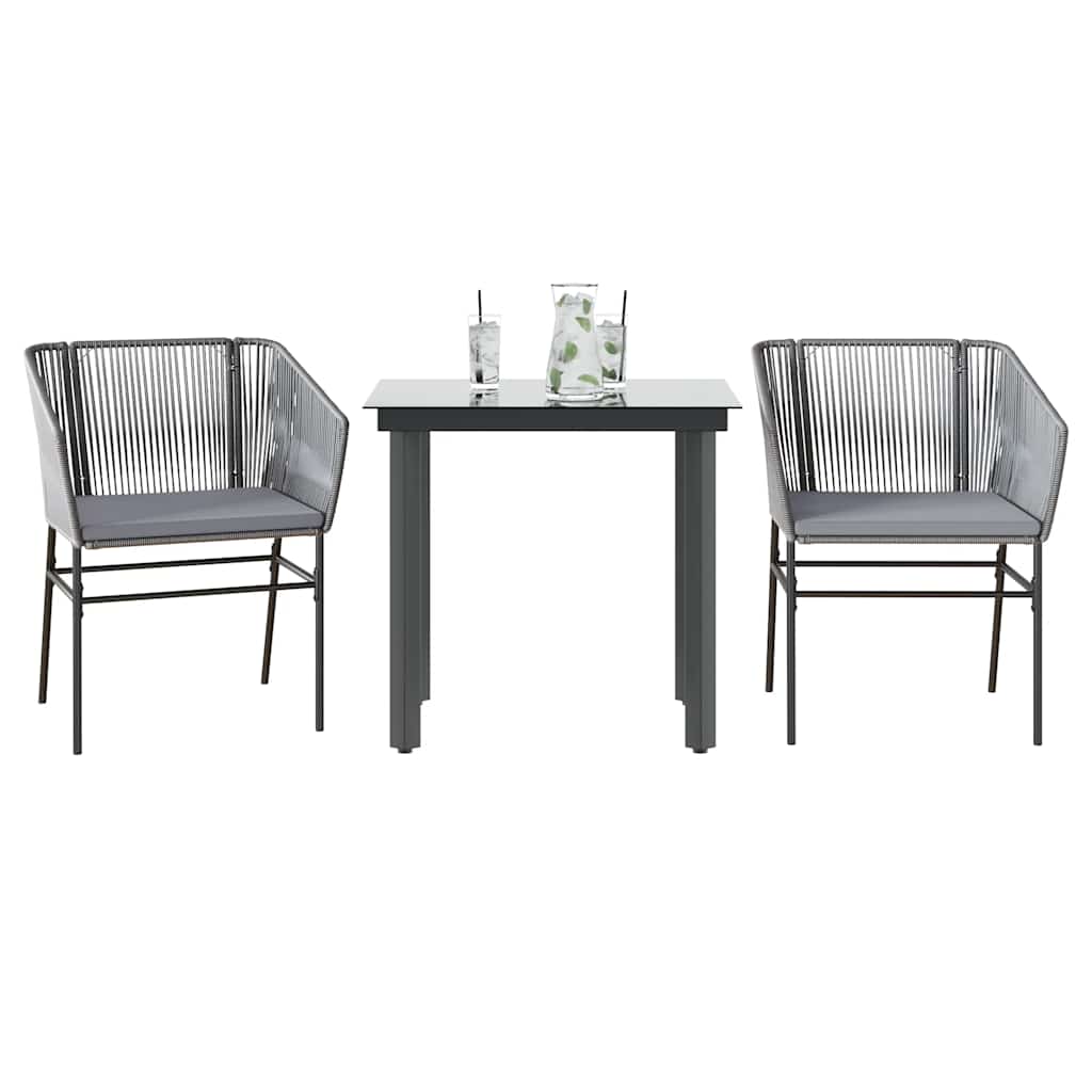 3-tlg. Garten-Essgruppe mit Kissen Grau Poly Rattan Glas