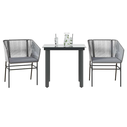 3-tlg. Garten-Essgruppe mit Kissen Grau Poly Rattan Glas