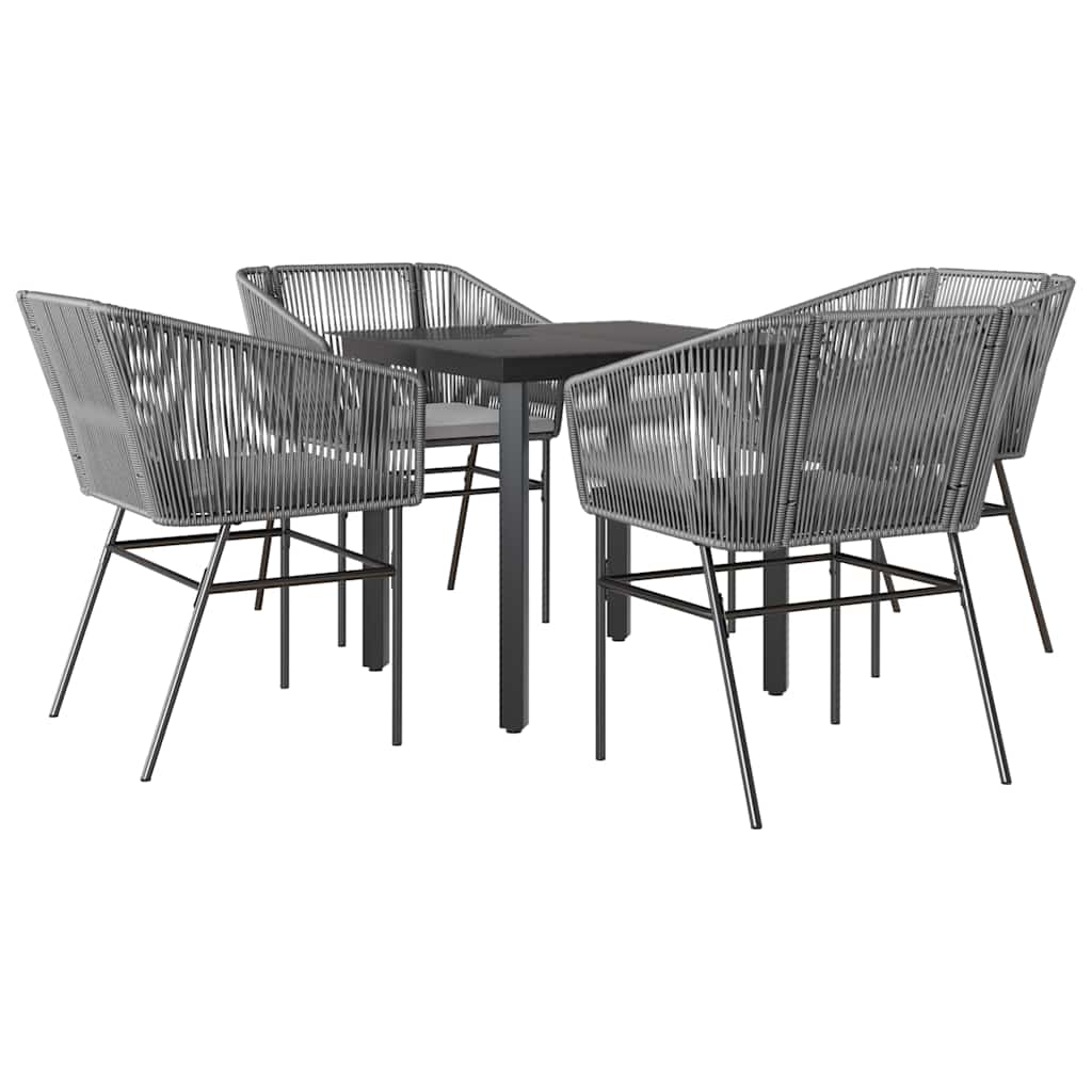 5-tlg. Garten-Essgruppe mit Kissen Grau Poly Rattan Glas