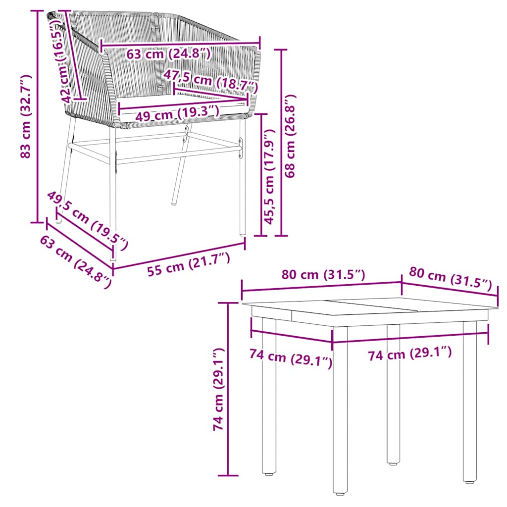 5-tlg. Garten-Essgruppe mit Kissen Grau Poly Rattan Glas