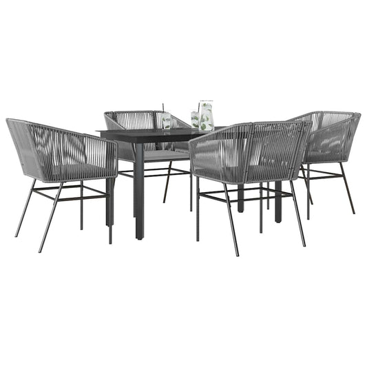 5-tlg. Garten-Essgruppe mit Kissen Grau Poly Rattan Glas