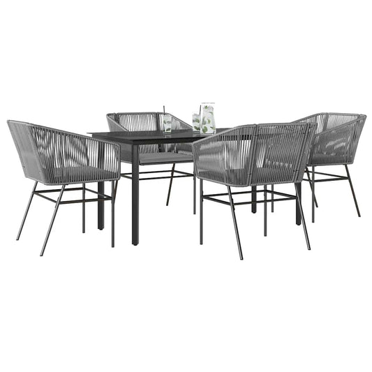 5-tlg. Garten-Essgruppe mit Kissen Grau Poly Rattan Glas