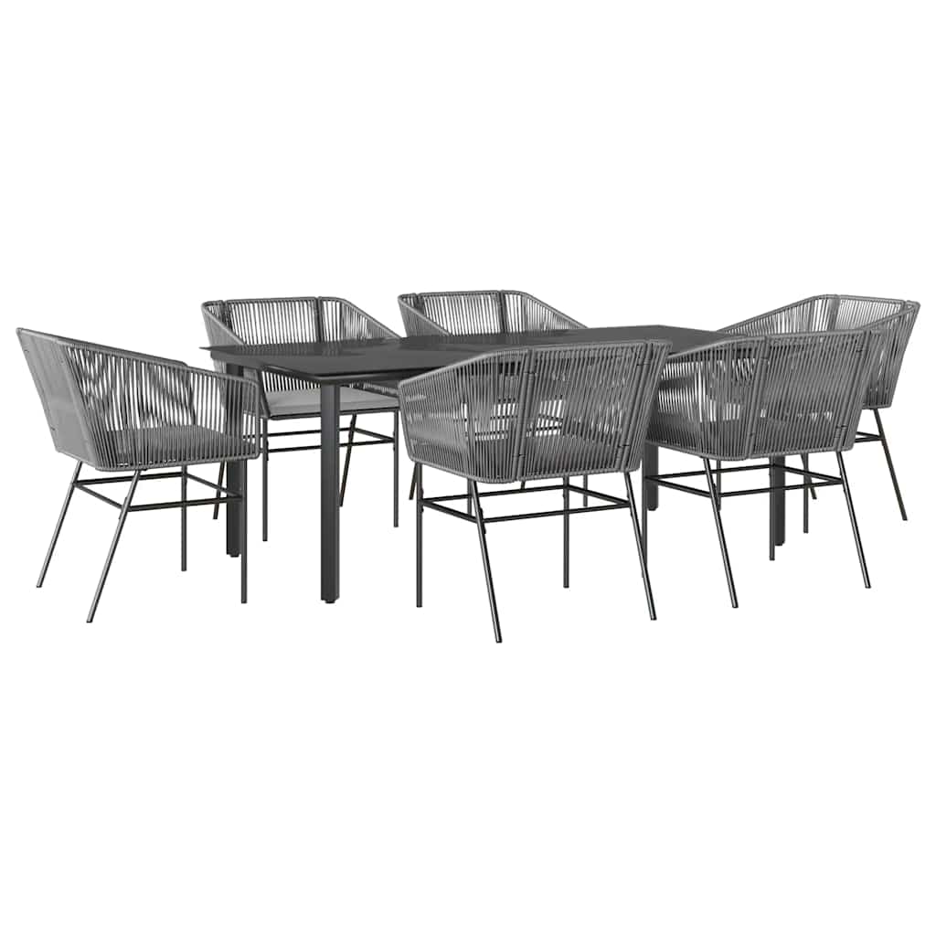 7-tlg. Garten-Essgruppe mit Kissen Grau Poly Rattan Glas