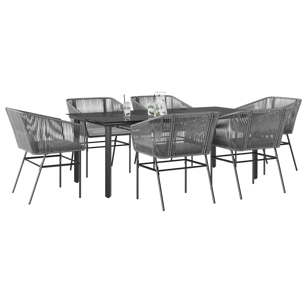 7-tlg. Garten-Essgruppe mit Kissen Grau Poly Rattan Glas