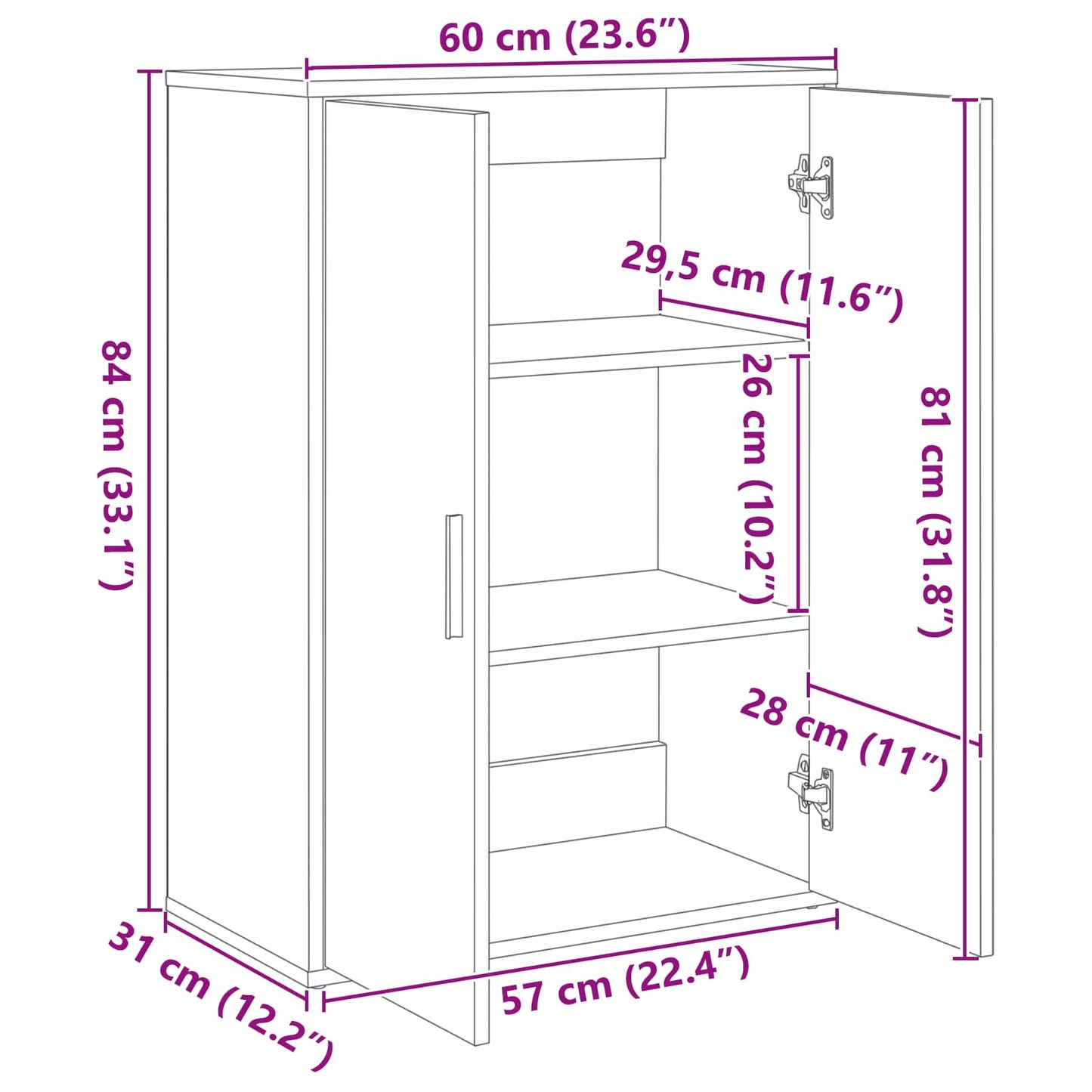 Sideboard 2 stk. Schwarz Eichen-Optik 60 x 31 x 84 cm