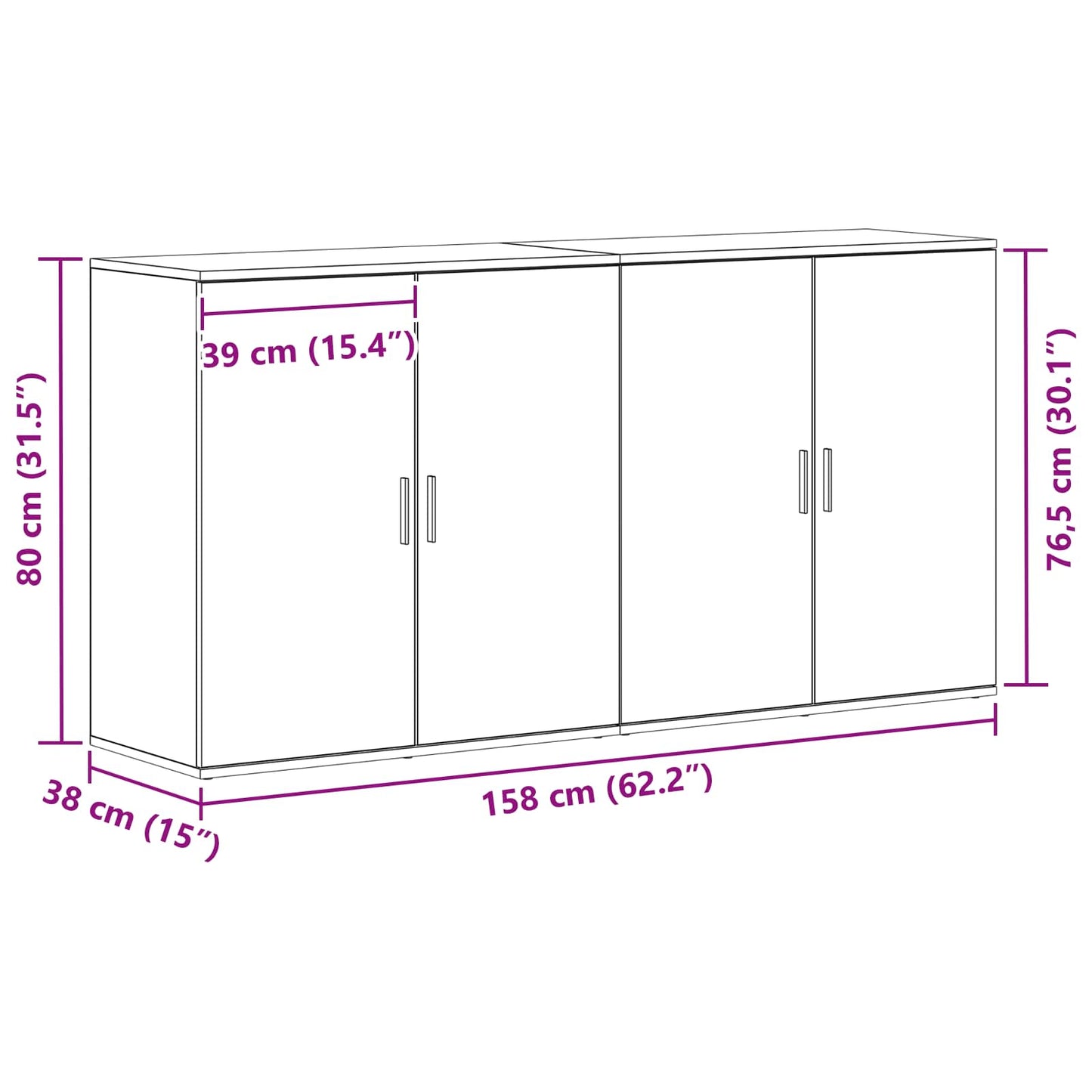 Sideboard 2 pcs Altholz 79 x 38 x 80 cm Holzwerkstoff