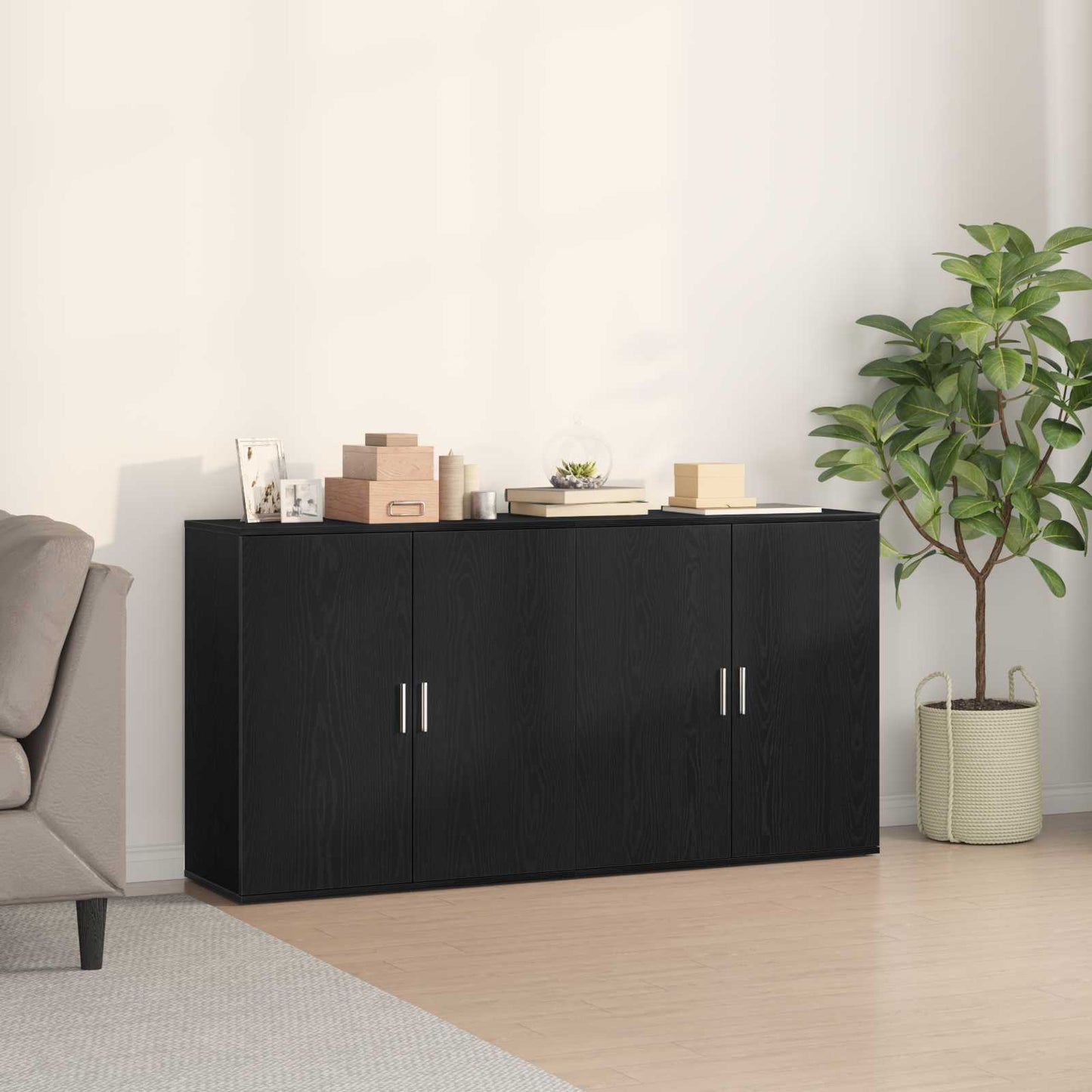 Sideboard 2 stk. Schwarz Eichen-Optik 79 x 38 x 80 cm
