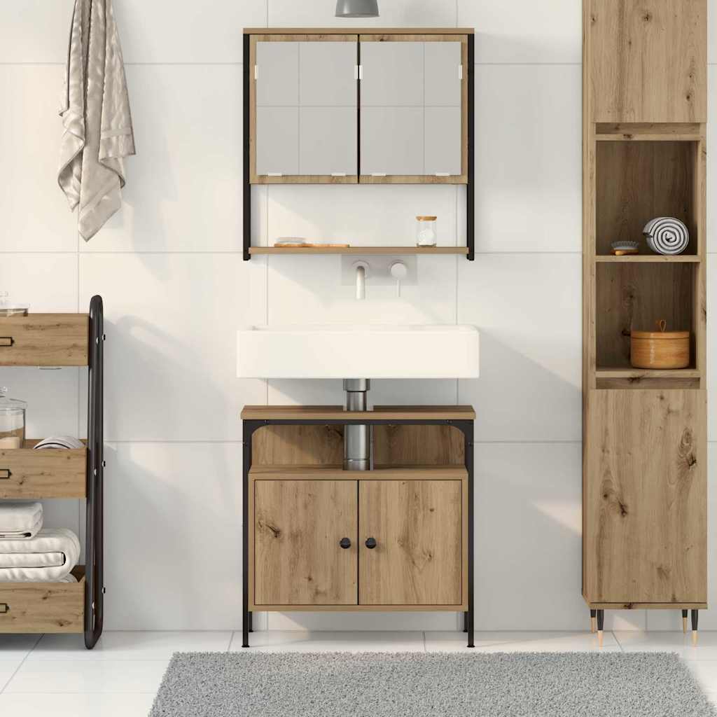 Badezimmermöbel-Set mit Regal mit Tür 2 pcs Braun Holzwerkstoff
