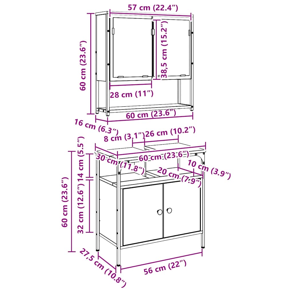 Badezimmermöbel-Set 2 stk. Braun 60 x 30 x 60 cm Holzwerkstoff
