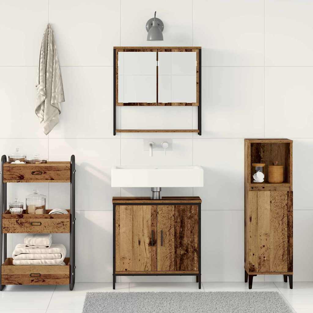 Badezimmermöbel-Set mit Regal mit Tür 2 pcs Braun Holzwerkstoff