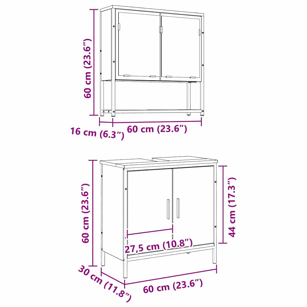 Badezimmermöbel-Set 2 stk. Braun 60 x 30 x 60 cm Holzwerkstoff