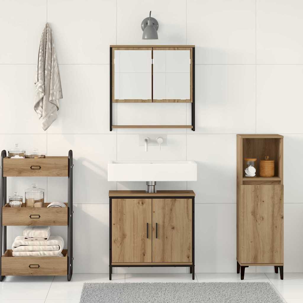 Badezimmermöbel-Set mit Regal mit Tür 2 pcs Braun Holzwerkstoff