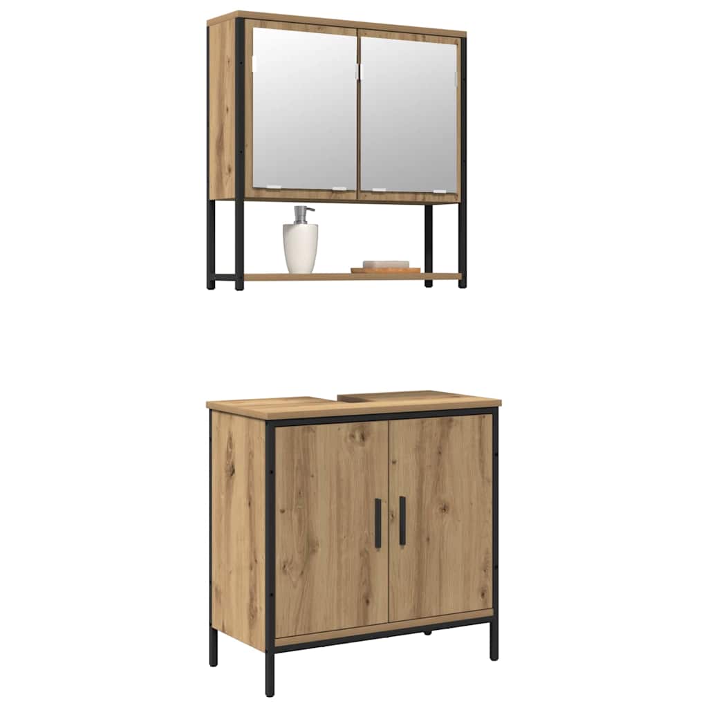 Badezimmermöbel-Set mit Regal mit Tür 2 pcs Braun Holzwerkstoff