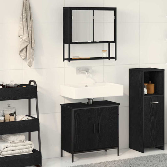 Badezimmermöbel-Set mit Regal 2 pcs Schwarz Holzwerkstoff