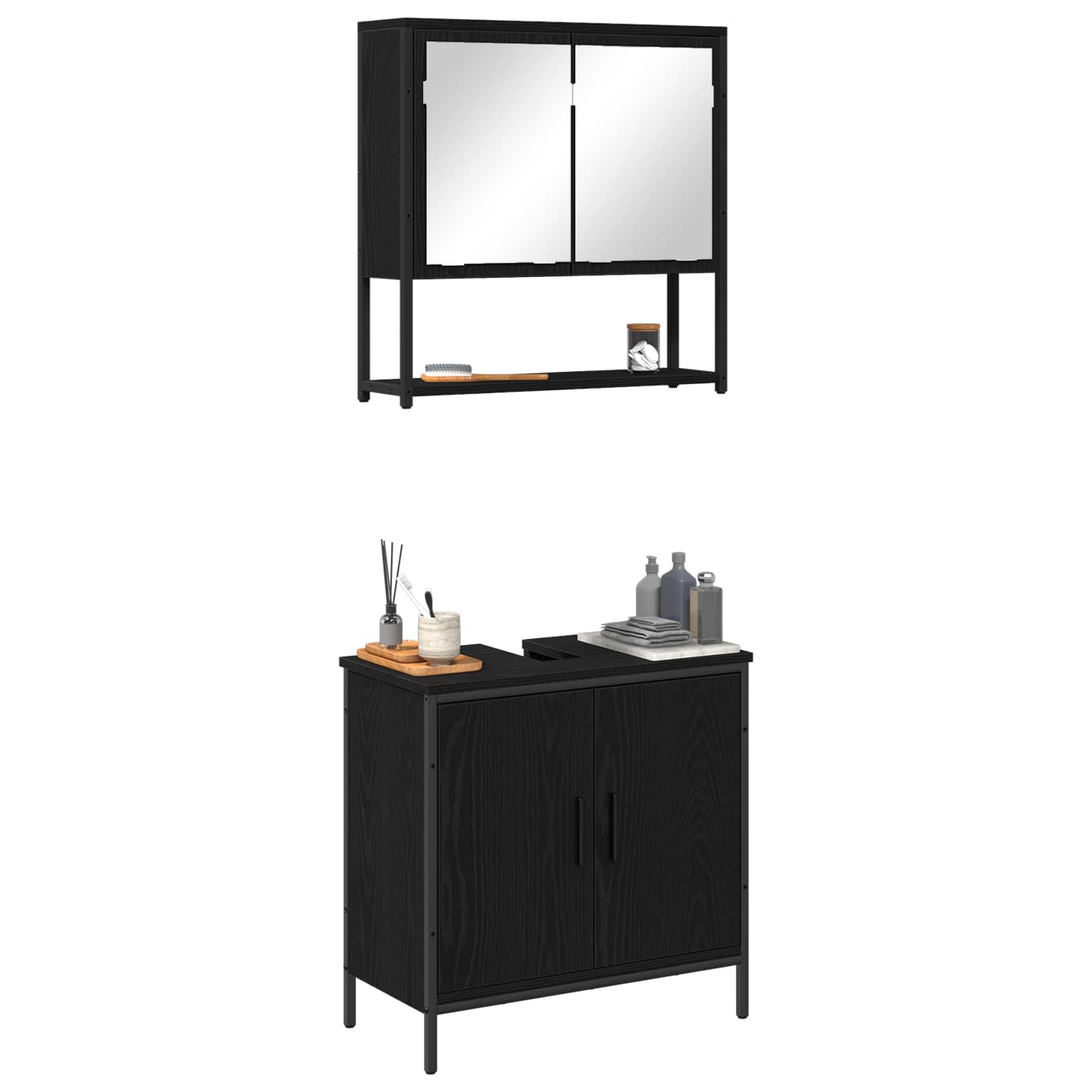 Badezimmermöbel-Set mit Regal 2 pcs Schwarz Holzwerkstoff