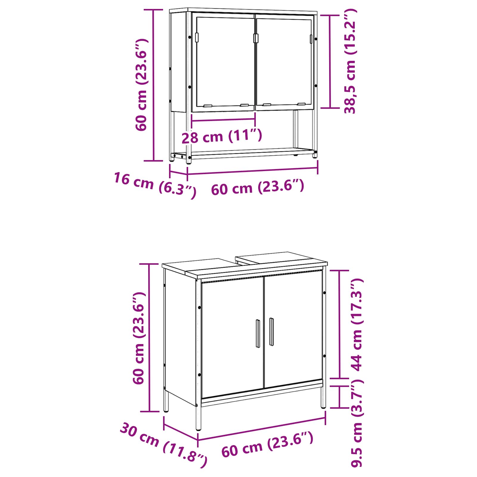 Badezimmermöbel-Set 2 stk. Schwarz 60 x 30 x 60 cm