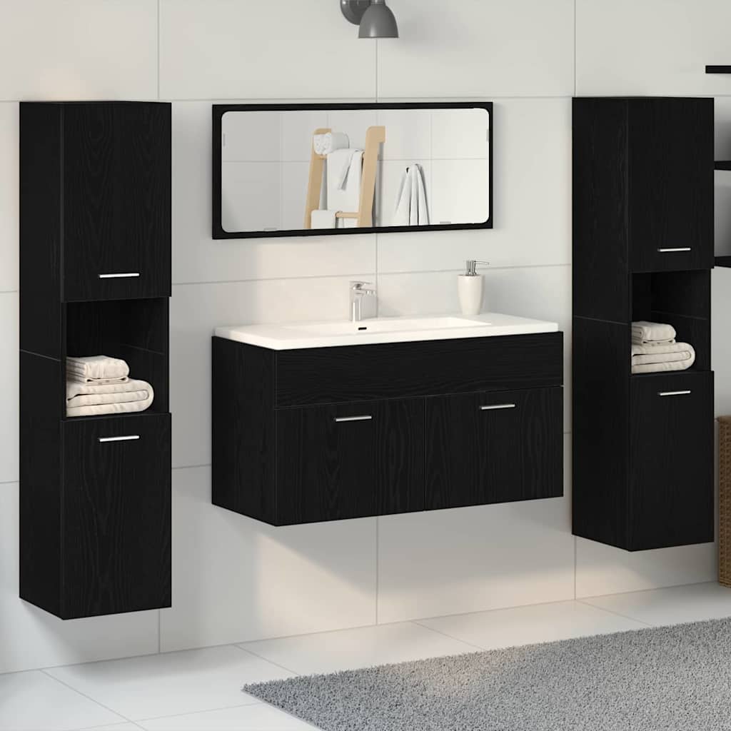 Badezimmermöbel-Set 4 stk. Schwarz Eichen-Optik