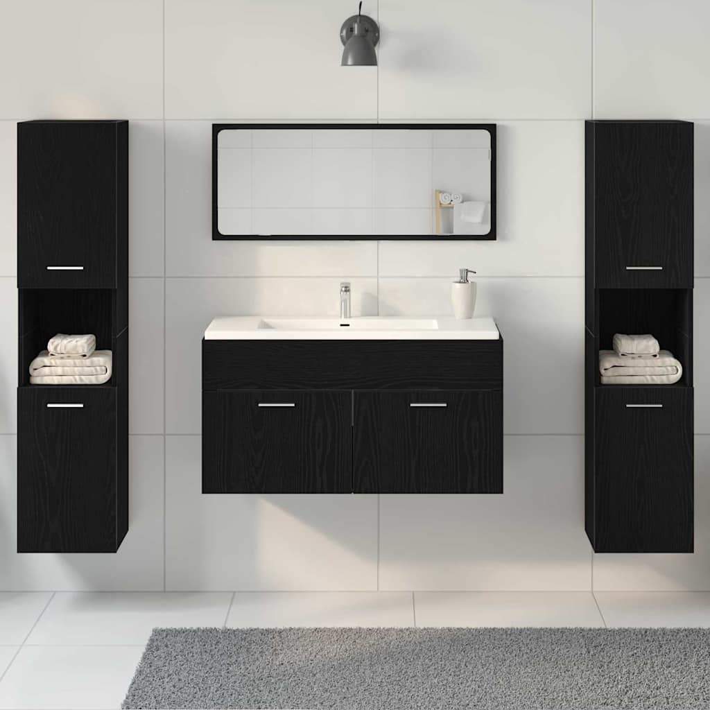 Badezimmermöbel-Set 4 stk. Schwarz Eichen-Optik