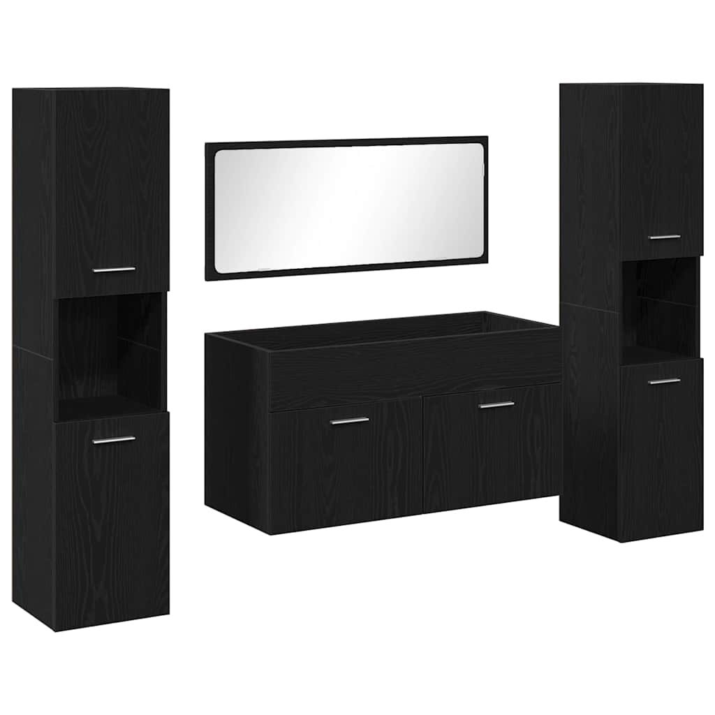 Badezimmermöbel-Set 4 stk. Schwarz Eichen-Optik