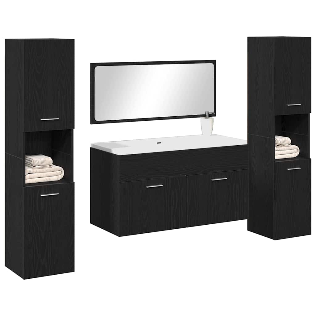 Badezimmermöbel-Set 4 stk. Schwarz Eichen-Optik