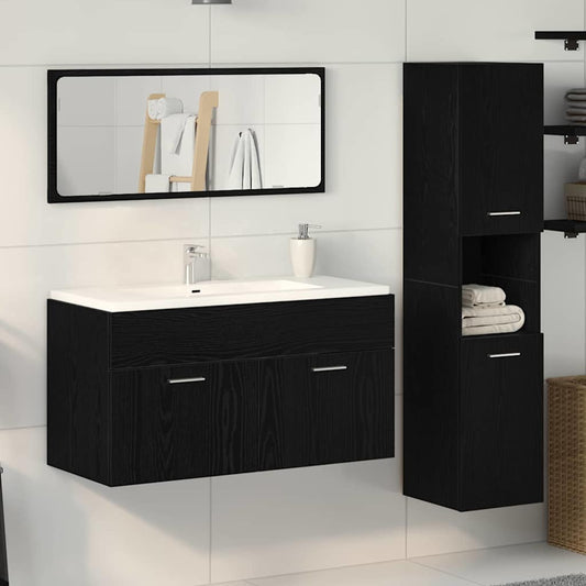 Badezimmermöbel-Set 3 stk. Schwarz Eichen-Optik
