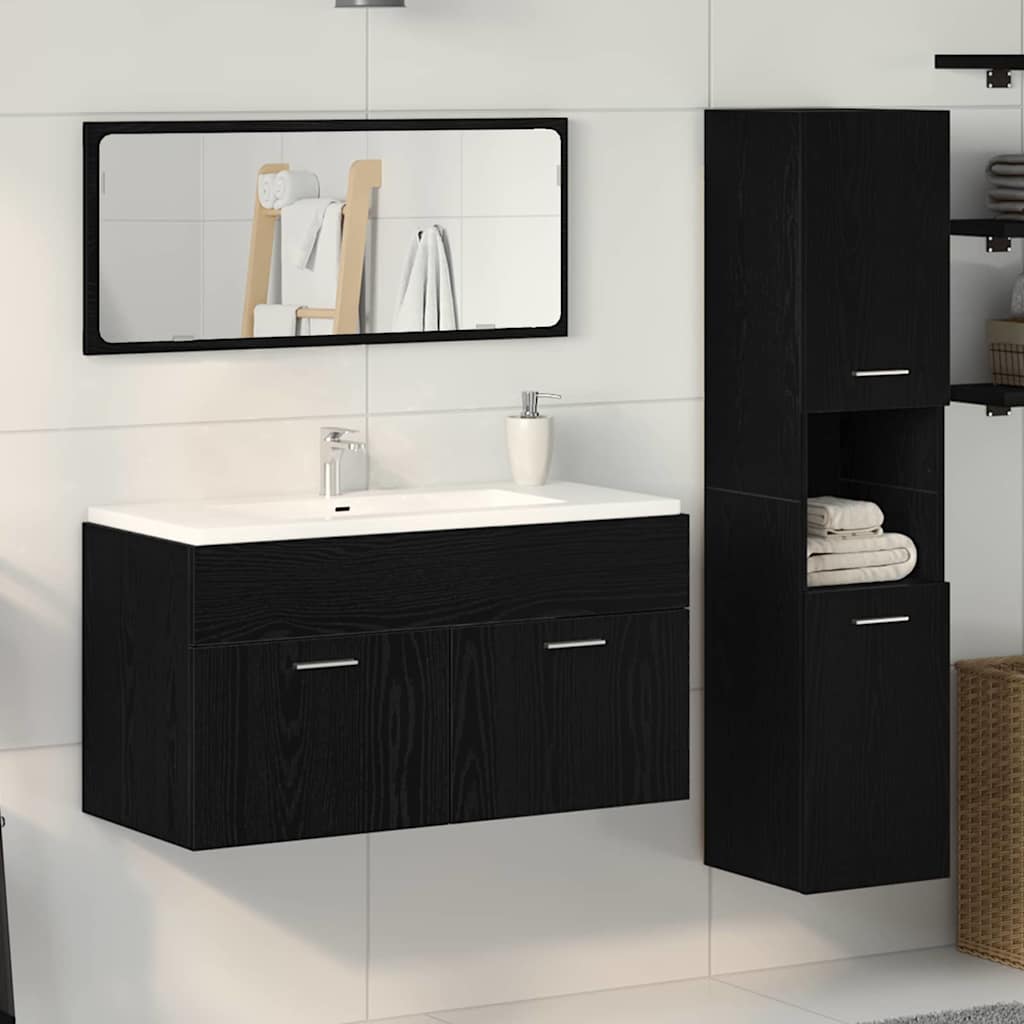 Badezimmermöbel-Set 3 stk. Schwarz Eichen-Optik