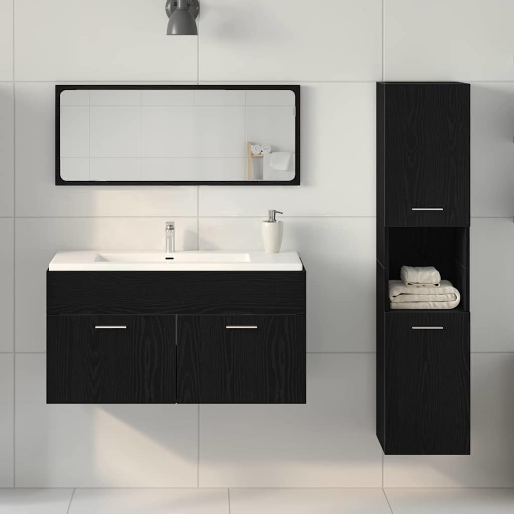 Badezimmermöbel-Set 3 stk. Schwarz Eichen-Optik