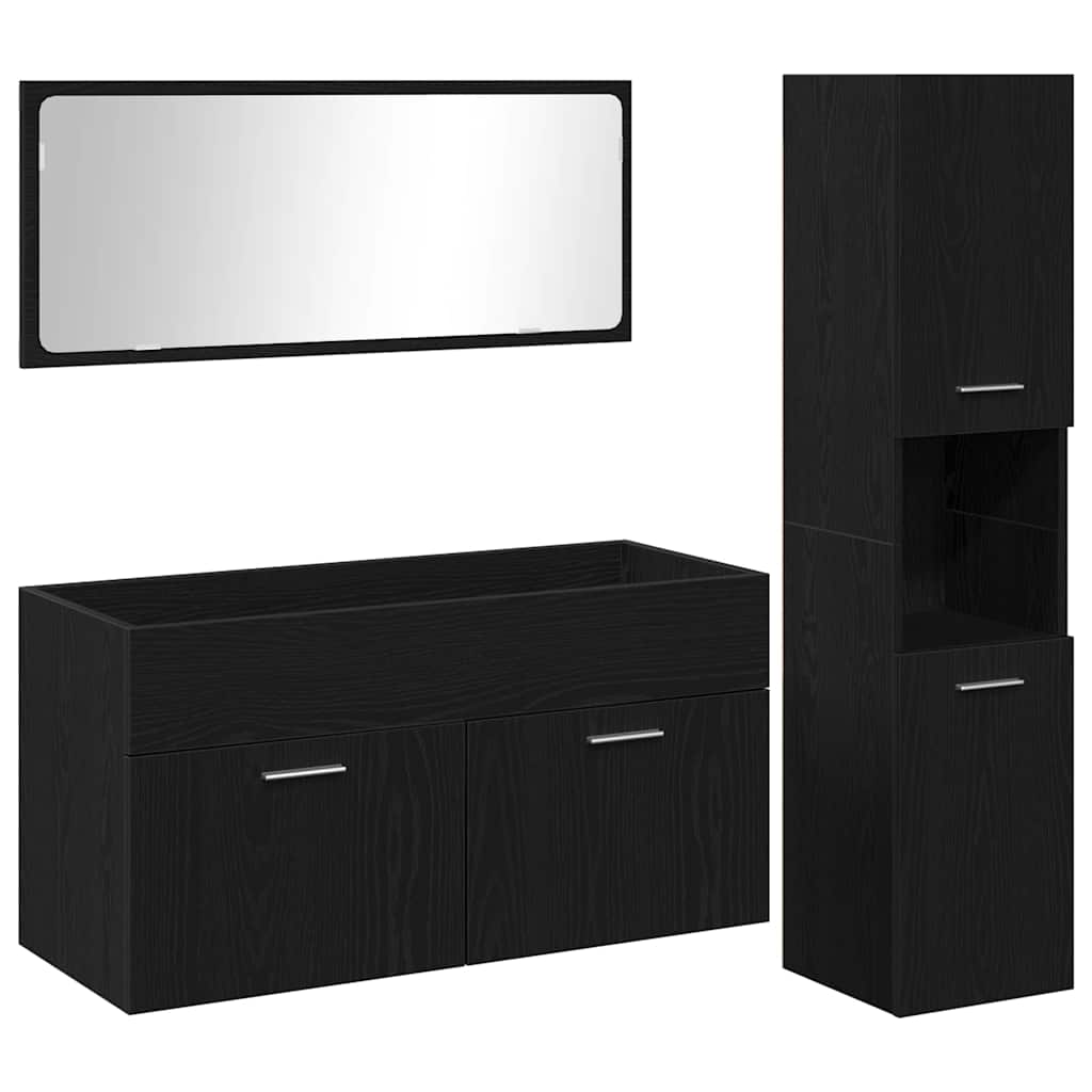 Badezimmermöbel-Set 3 stk. Schwarz Eichen-Optik