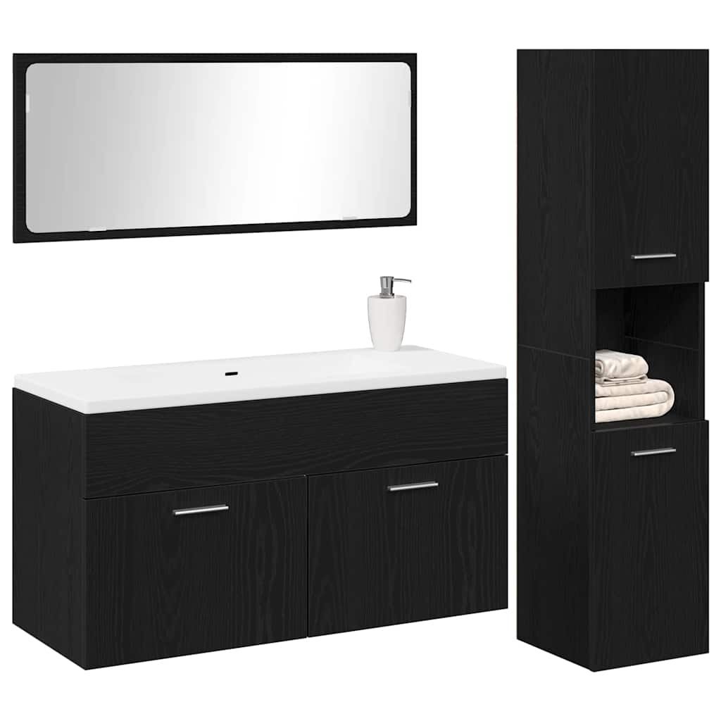Badezimmermöbel-Set 3 stk. Schwarz Eichen-Optik