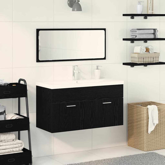 Badezimmermöbel-Set 3 stk. Schwarz Eichen-Optik