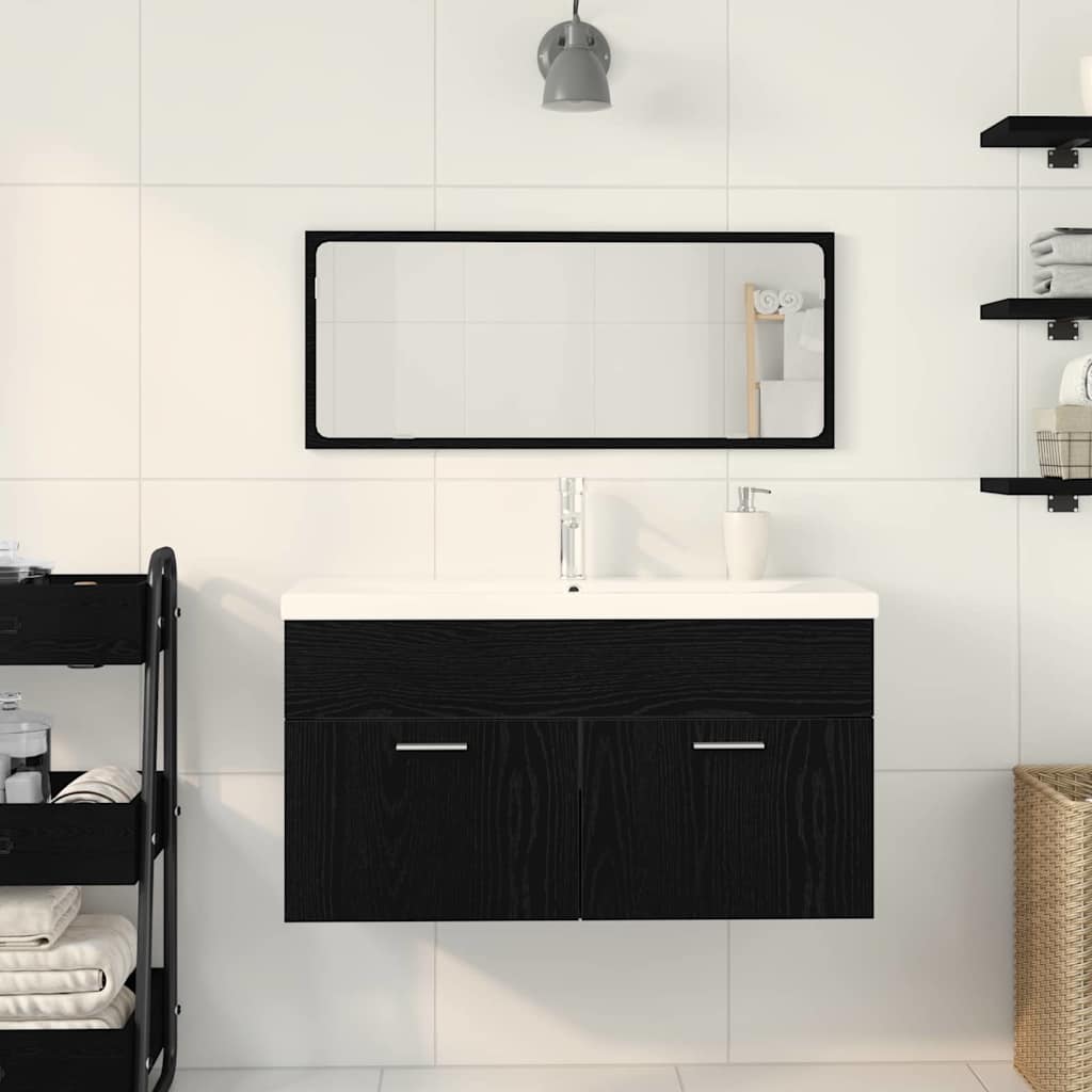 Badezimmermöbel-Set 3 pcs Schwarz Eichen-Optik Holzwerkstoff