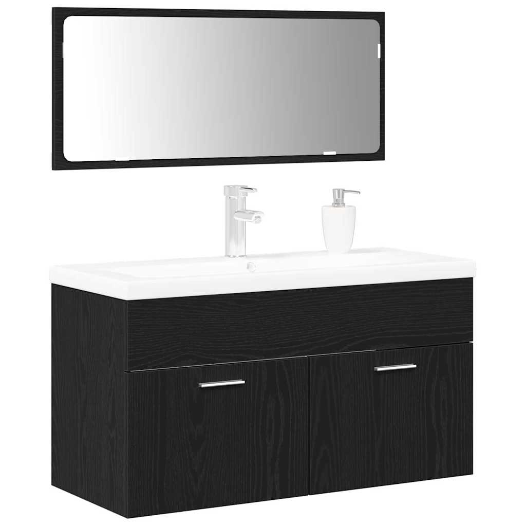 Badezimmermöbel-Set 3 pcs Schwarz Eichen-Optik Holzwerkstoff