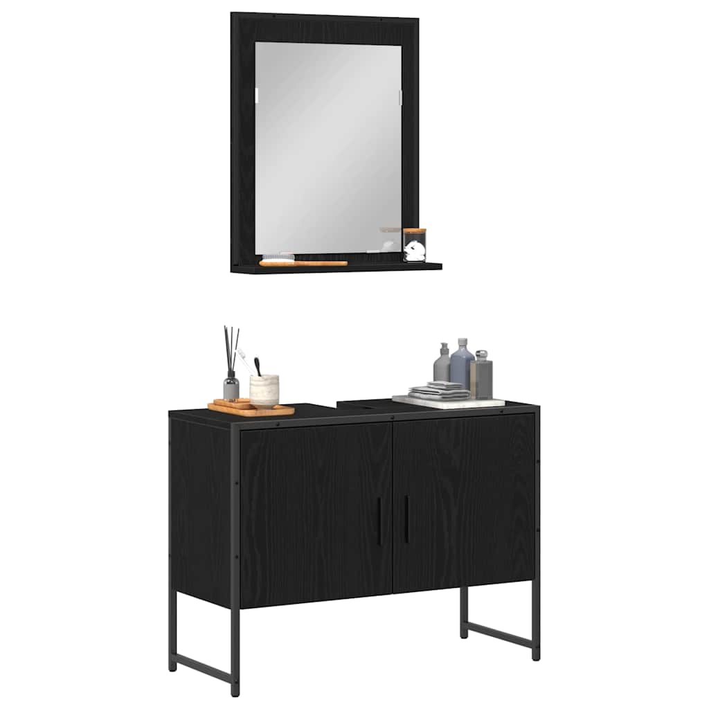 Badezimmermöbel-Set 2 stk. Schwarz 80 x 33 x 60 cm
