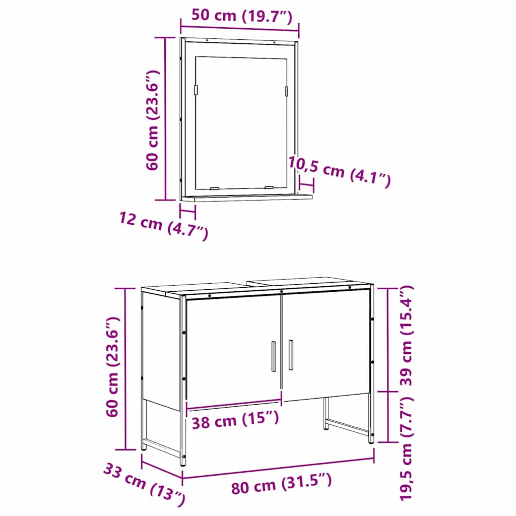 Badezimmermöbel-Set 2 stk. Schwarz 80 x 33 x 60 cm