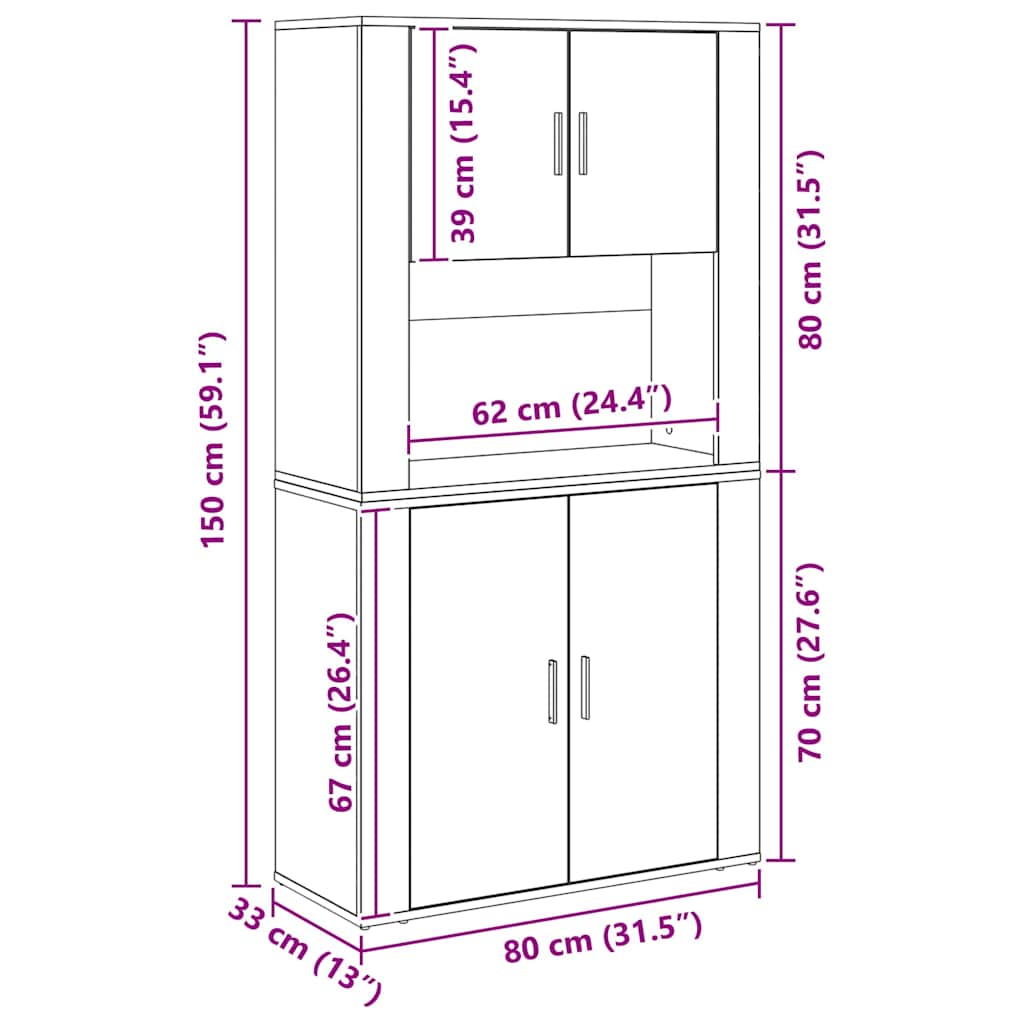 Highboard Altholz 80 x 33 x 150 cm Holzwerkstoff