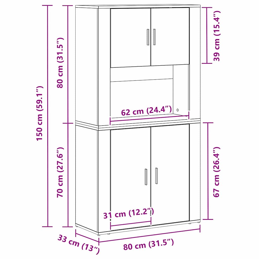 Highboard Schwarz Eichen-Optik 80 x 33 x 150 cm Holzwerkstoff