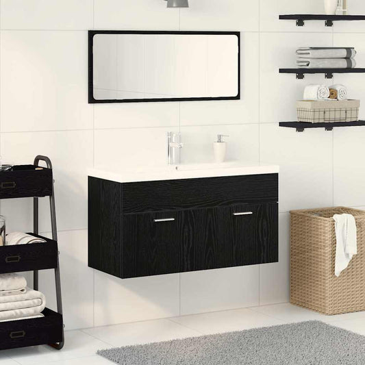 Badezimmermöbel-Set 3 stk. Schwarz Eichen-Optik