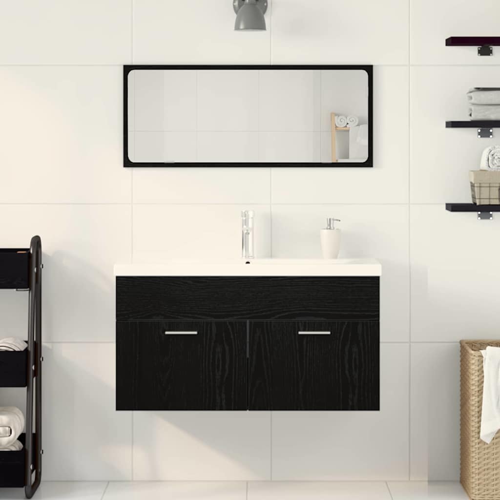 Badezimmermöbel-Set 3 stk. Schwarz Eichen-Optik