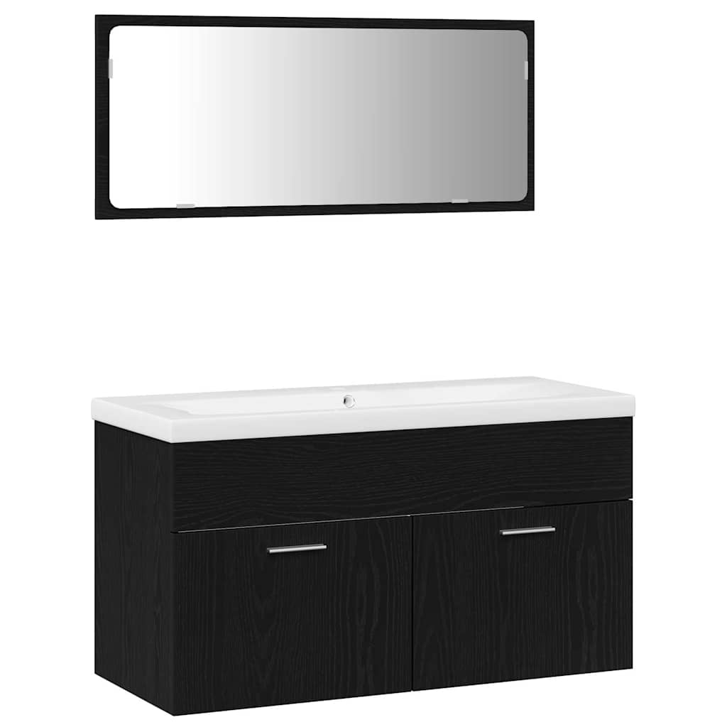 Badezimmermöbel-Set 3 stk. Schwarz Eichen-Optik