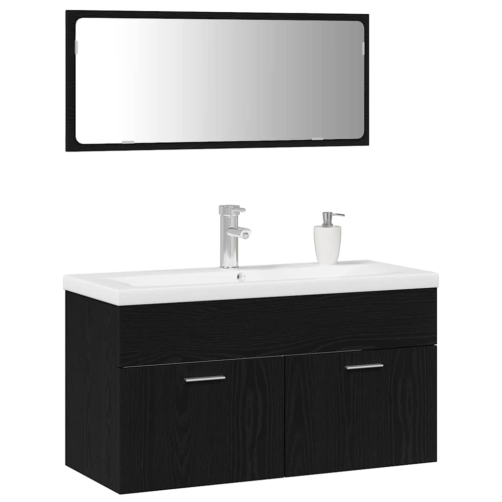 Badezimmermöbel-Set 3 stk. Schwarz Eichen-Optik