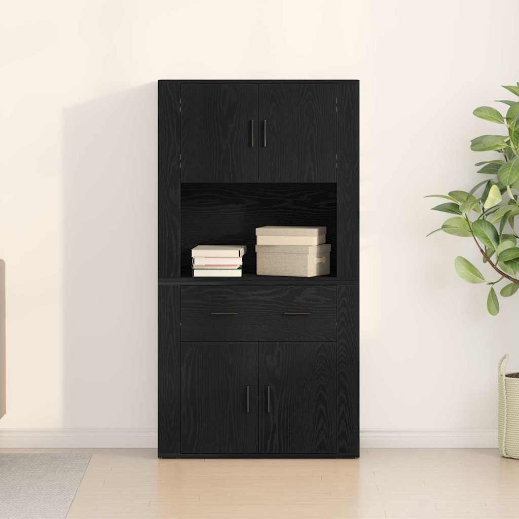 Highboard Schwarz Eichen-Optik 80 x 33 x 150 cm Holzwerkstoff