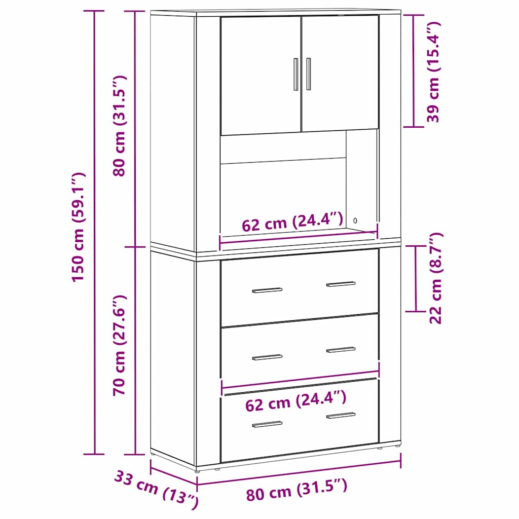 Highboard Artisan-Eiche 80 x 33 x 150 cm Holzwerkstoff
