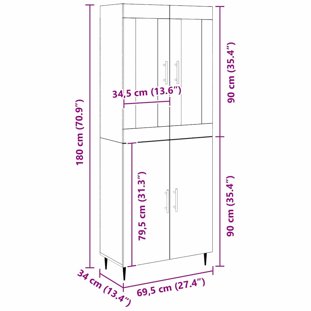 Highboard 2 stk. Altholz 69,5 x 34 x 180 cm Holzwerkstoff