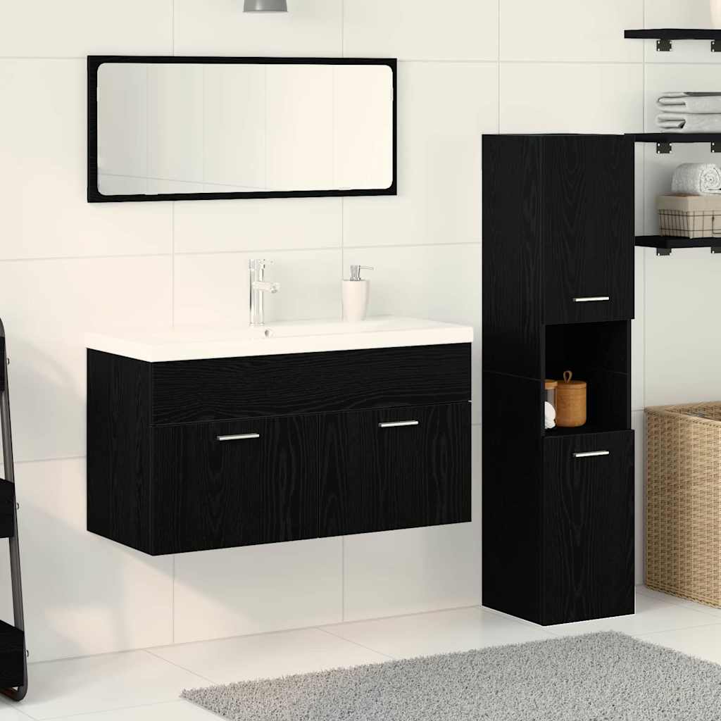 Badezimmermöbel-Set 4 stk. Schwarz Eichen-Optik