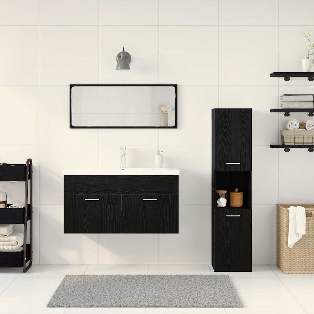Badezimmermöbel-Set 4 stk. Schwarz Eichen-Optik