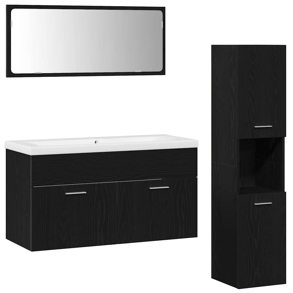 Badezimmermöbel-Set 4 stk. Schwarz Eichen-Optik