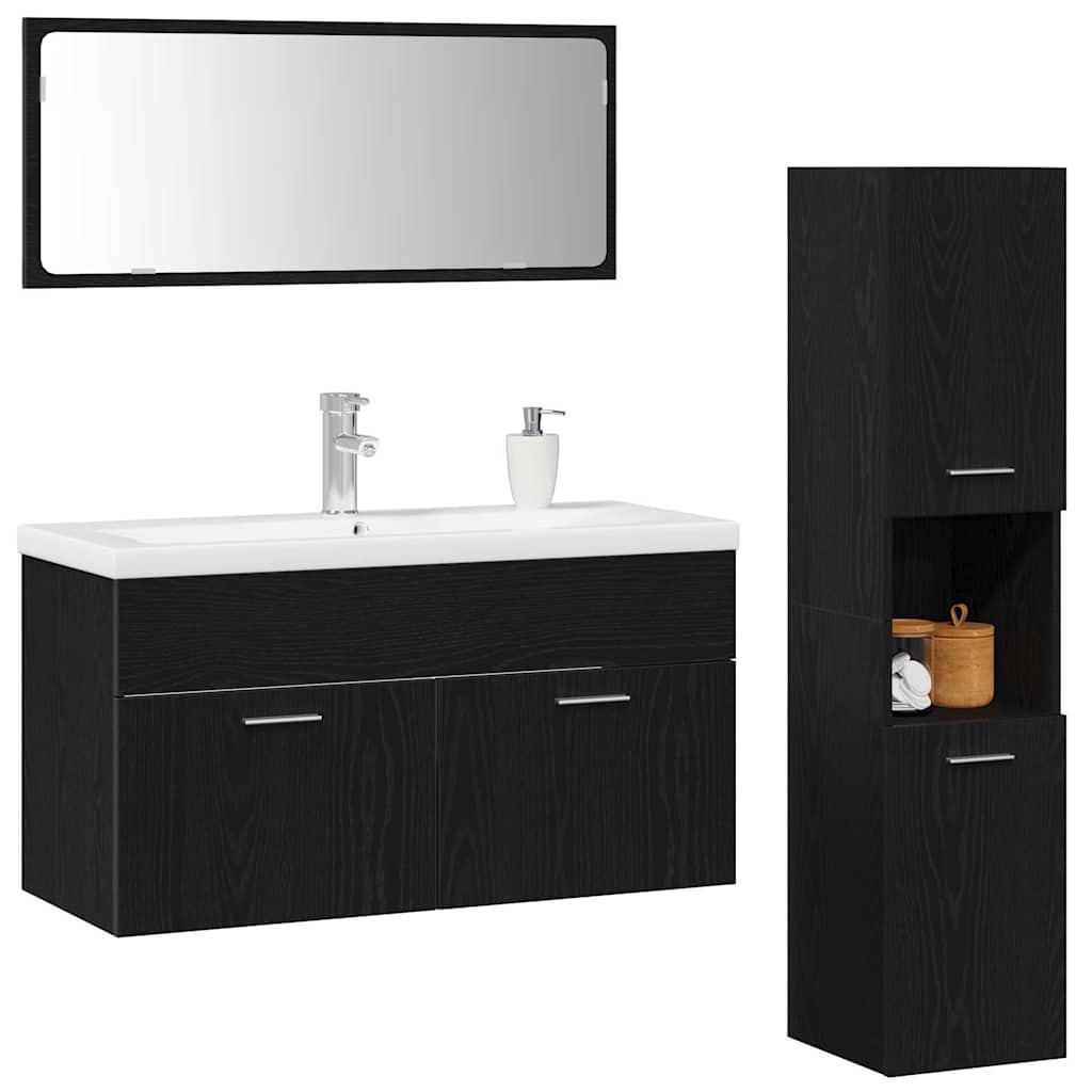 Badezimmermöbel-Set 4 stk. Schwarz Eichen-Optik