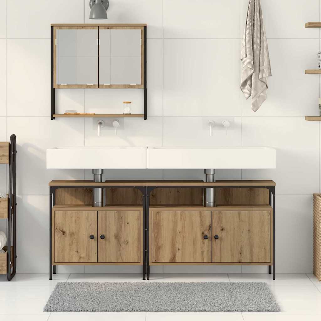 Badezimmermöbel-Set mit Regal mit Tür 3 pcs Braun Holzwerkstoff